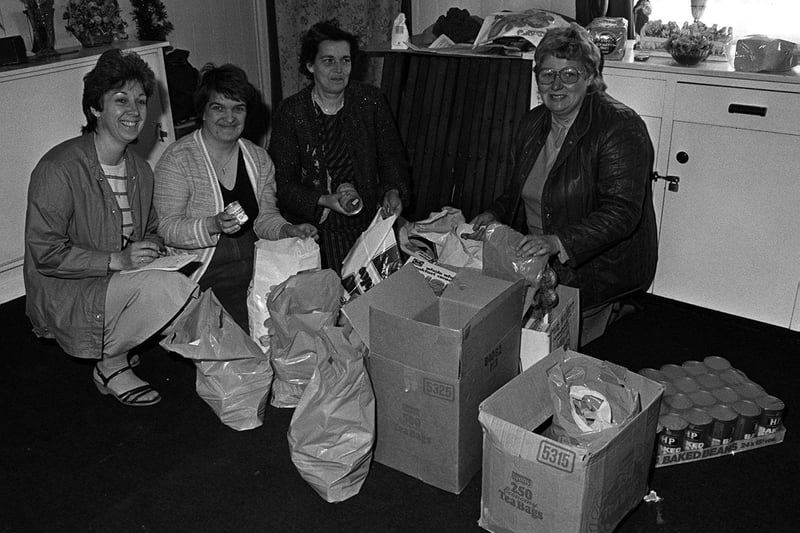 Food parcels collected for miners at the Labour Club and Church Hall, Brimington in 1984