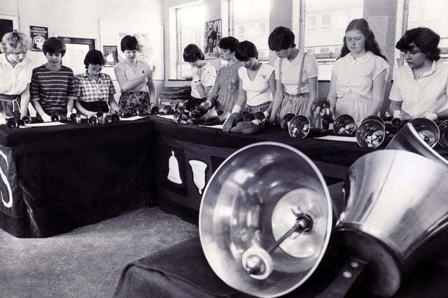 Pictured during the Ecclesfield School handbell ringers world record attempt held at the school are some of the 12 ringers, July 17, 1982