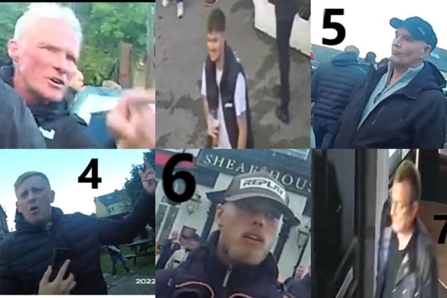 Police want to identify nine men in connection to football disorder and criminal damage in October 2022.