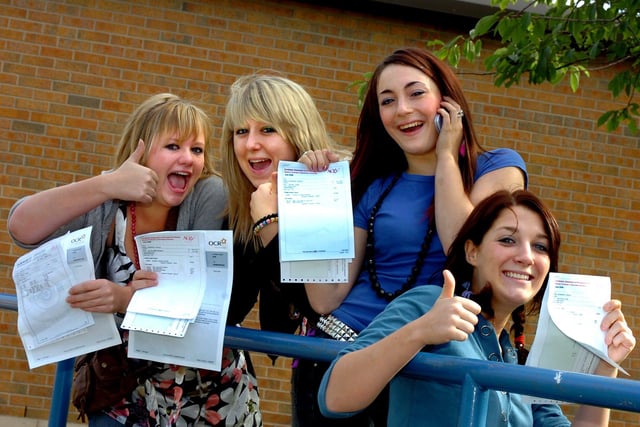 Hannah Normanm, Chloe Bramley, Rachel Clark and Hollie Plaxton were all smiles after picking up their results in 2006
