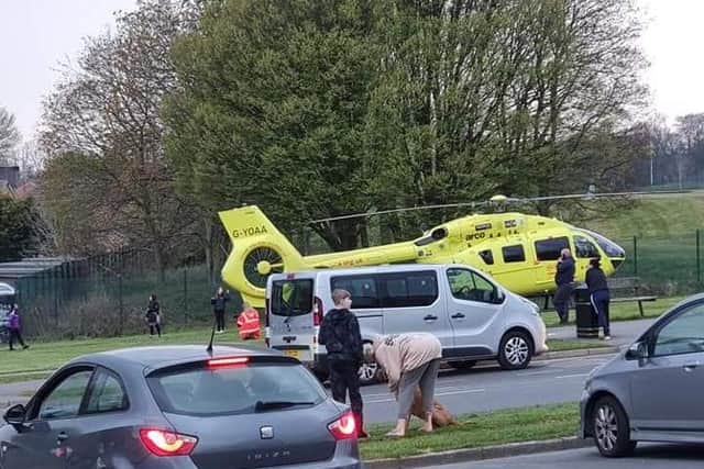 An air ambulance landed on Jordanthorpe on Tuesday evening. Picture by Jennie Rachael