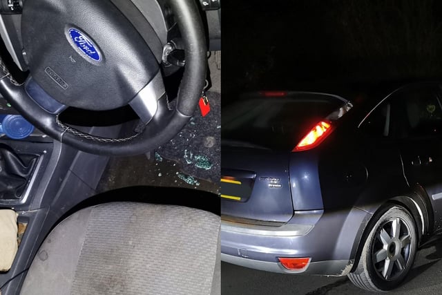 Police had to smash the window of this Ford Focus to arrest its driver. 
The motorist was caught "doing loops" around Killamarsh at 2am and found to be "sweating profusely" despite freezing temperature when pulled over. 
When asked to step out the driver refused and tried to restart the engine, though they later tested positive for cocaine and cannabis.