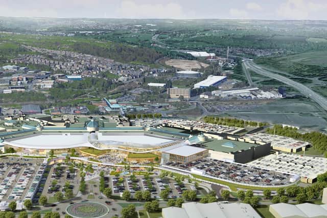Image of Meadowhall with a leisure extension. Land to the south is set to be used for a warehousing business.
