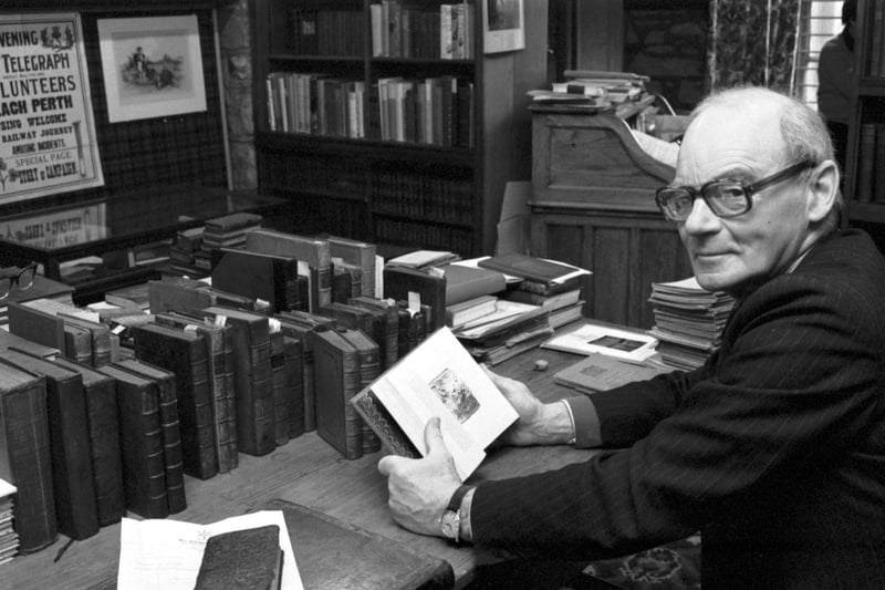 Ian Grant, owner of John Grant antiquarian booksellers of Edinburgh, March 1984.