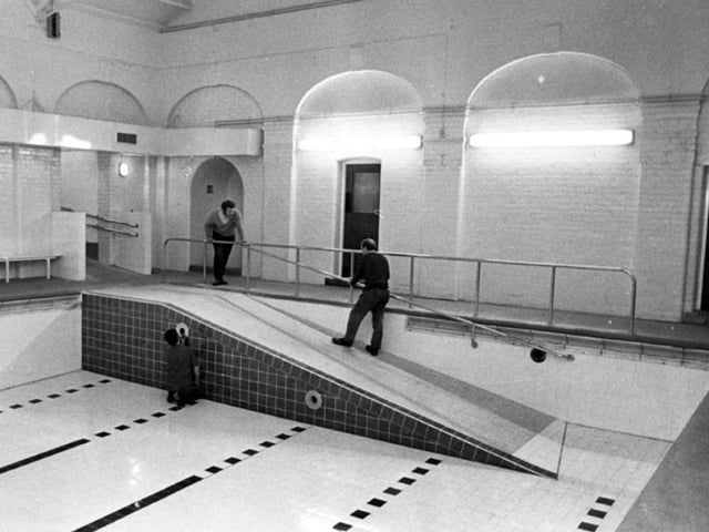 Refurbishment of the interior of Upperthorpe Corporation Swimming Baths, in Upperthorpe, Sheffield, in 1972