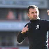 BARNSLEY, ENGLAND - SEPTEMBER 12: Nathan Jones, manager of Luton Town reacts following the Sky Bet Championship match between Barnsley and Luton Town at Oakwell Stadium on September 12, 2020 in Barnsley, England. (Photo by George Wood/Getty Images)