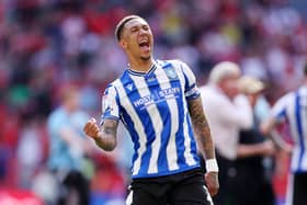 LONDON, ENGLAND - MAY 29: Liam Palmer of Sheffield Wednesday celebrates after the team's victory and promotion to the Sky Bet Championship in the Sky Bet League One Play-Off Final between Barnsley and Sheffield Wednesday at Wembley Stadium on May 29, 2023 in London, England. (Photo by Richard Heathcote/Getty Images)