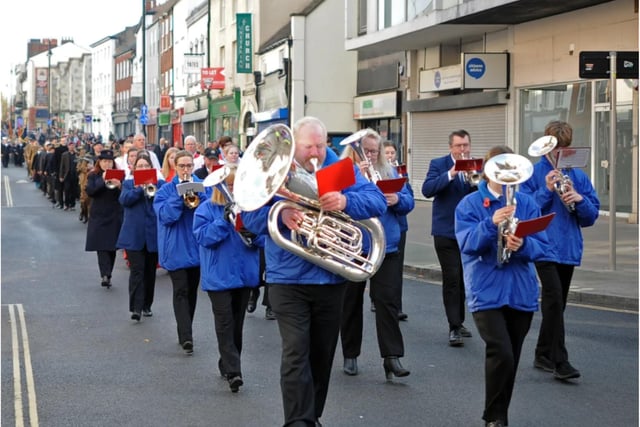 Bands led the parade through the town centre.