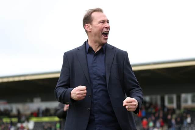 Forest Green Rovers manager Duncan Ferguson celebrates his first win as the club's manager over Sheffield Wednesday (Picture: Nigel French/PA Wire)