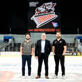 Tony Smith, centre ice, with Aaron Fox and Carter Beston-Will. Picture: Dean Woolley