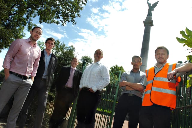 The team responsible for the new Memorial Wall in Mowbray Park. Pictured left to right are; Clinton Mysleyko and John Beattie from Fitz Architects, Giles McCourt from Morton's Solicitors, Marc Simpson from Robertson Simpson LTD and Chadwick Property Consultants, Andy Copeland and Darren Tench from Slayco Ltd.