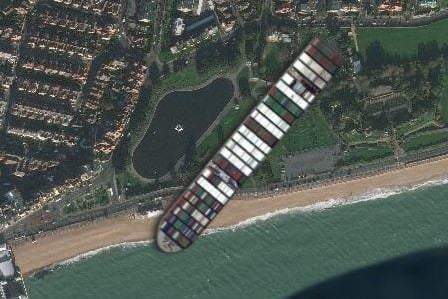 Here's how big the vessel is compared to Canoe Lake in Southsea. It could definitely outrun a pedalo!
