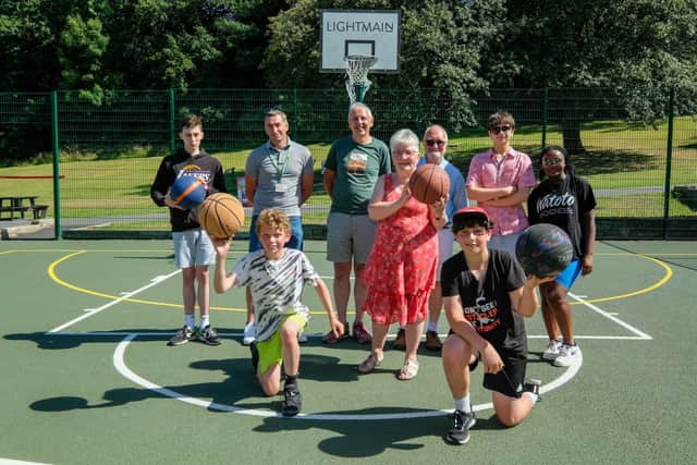 The new basketball court in Sheffield's Bingham Park is officially opened by the city's lord mayor, Sioned-Mair Richards. Bingham Park Community Group, which hopes to turn it into Sheffield's 'best little park', is now trying to raise up to £100,000 as it seeks to push ahead with plans for a new mini skatepark.