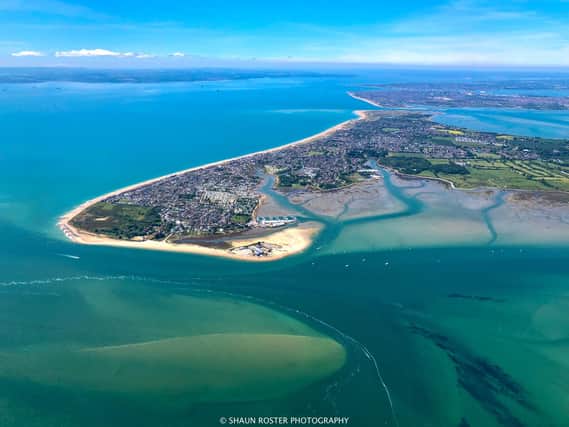 Looking West towards Hayling Island from overhead Thorney Island.