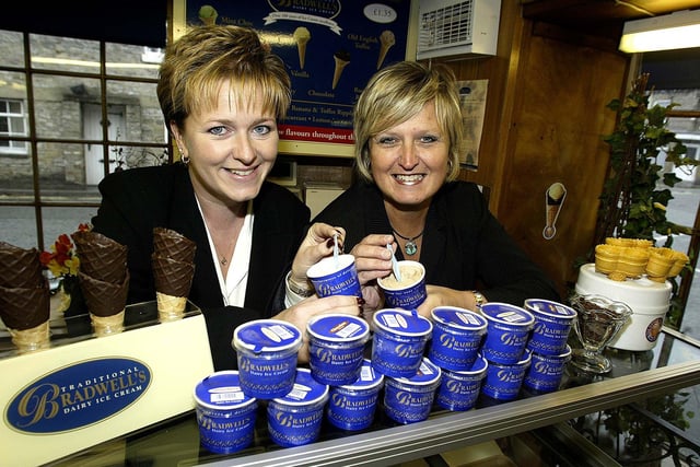 Tracy on the left and Jane on the right pictured selling Bradwell ice creams in 2003