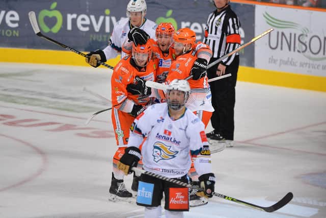 More of the above needed: Steelers celebrate their win over Belfast earlier this season.