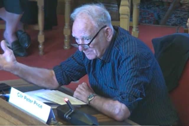 Councillor Peter Price in Sheffield Town Hall, speaking during a planning and highways committee meeting. Picture: Sheffield Council webcast