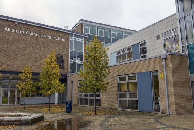 The compulsory items from All Saints Catholic High School amount to £42.00, made up of a school blazer (£24.25), school tie (£5) and a navy blue polo top for PE (£12.75). 
However, other restrictions parents will need to work around include a requirement to buy grey tailored trousers and pale blue shirts. Additionally, there are many optional PE items with the logo school that are "essential" to have for all weather. The school's sportswear bundle (£31.75 plus a single other item such as a branded reversible sports shirt (£16) or a mid-layer top costing (£17.25) will set parents back another £51 on average.
Supplier site: https://www.pbuniform-online.co.uk/schools/all-saints-school.html
