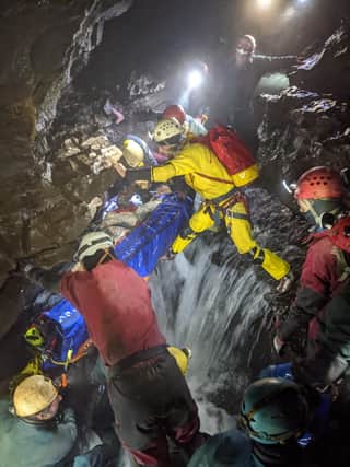 Volunteers from cave rescue groups across the UK were involved in the operation. Image: SMWCRT.