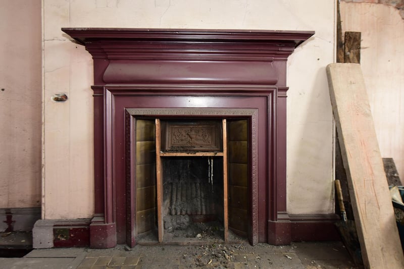 A look inside Mackies Corner, on the corner of Fawcett Street and High Street West. Original fireplace in one of the roms