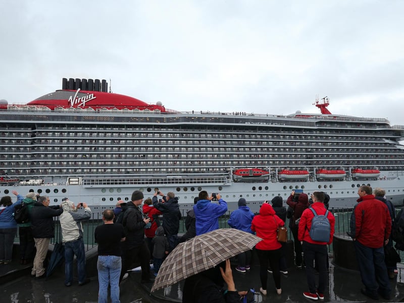 Arrival of Virgin crusie ship Scarlet Lady in Portsmouth. Picture: Chris Moorhouse (jpns 210621-03)