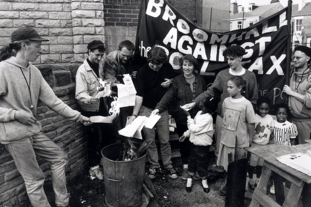 Broomhill residents protesting against the poll tax, in April 1990