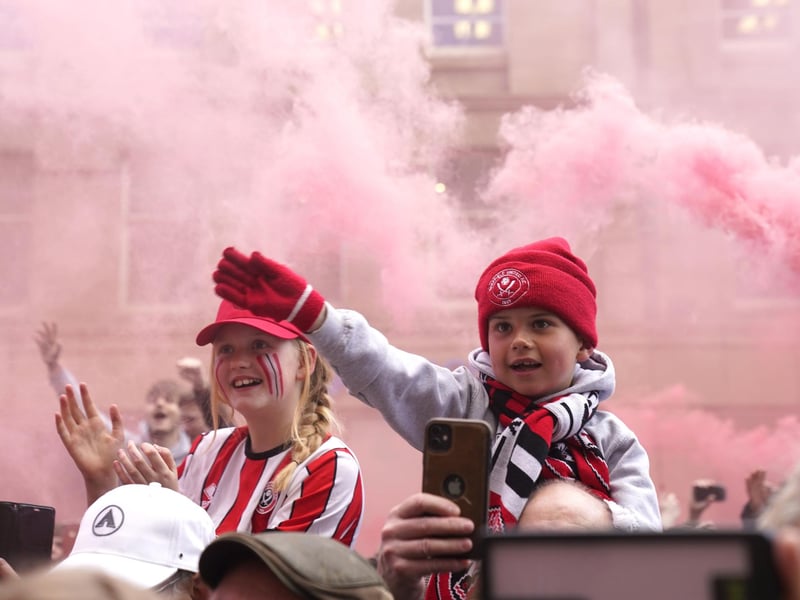 Sheffield United's players celebrate their promotion to the Premier League