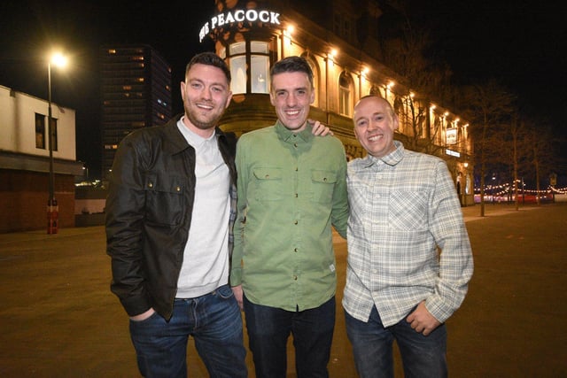 Mates Greg Little, Calum Watson and Michael Prest enjoy a night out