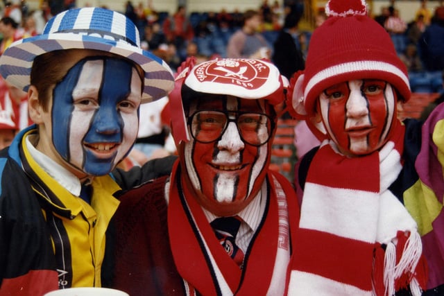A couple of Blades with a rival fan at the 1993 FA Cup semi-final