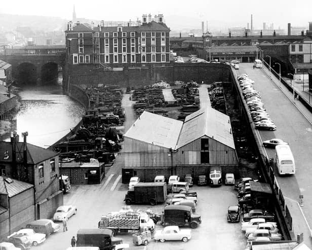 A view of the approach to the Victoria (later the Royal Victoria Hotel), left, new in 1851, and the Victoria Railway Station, right, which closed in 1970
