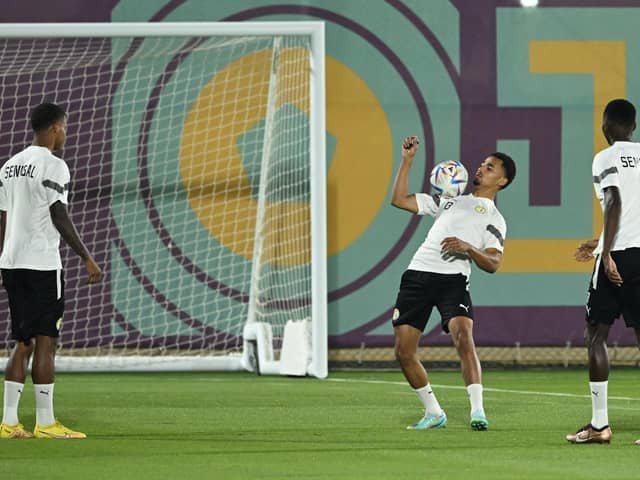 Sheffield United's Iliman Ndiaye (C) attends a training session at Al Thumama stadium in Doha on the eve of the Qatar 2022 World Cup football match between Senegal and Netherlands: OZAN KOSE/AFP via Getty Images