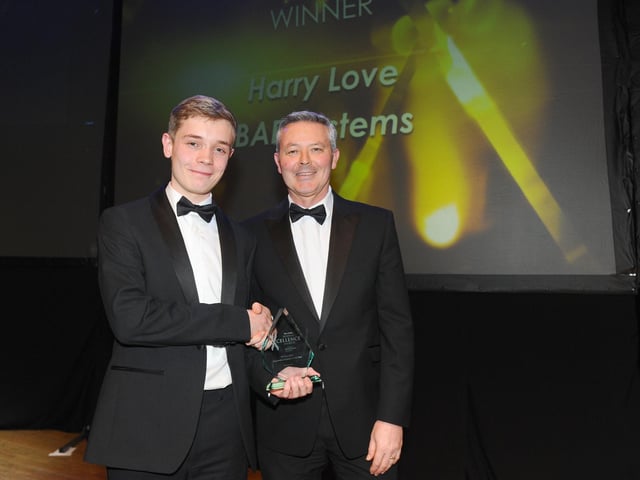 Portsmouth College principal Simon Barrable, right, with Harry Love from BAE Systems who won the Apprentice/Trainee of the Year Award.
(210220-8476)