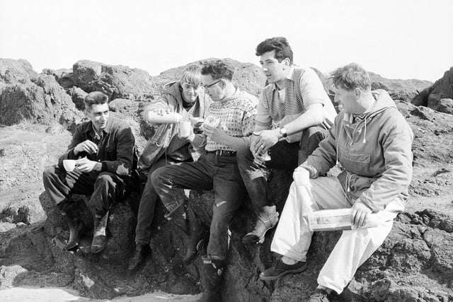 A group of young men enjoy a day out in North Berwick in September 1964.