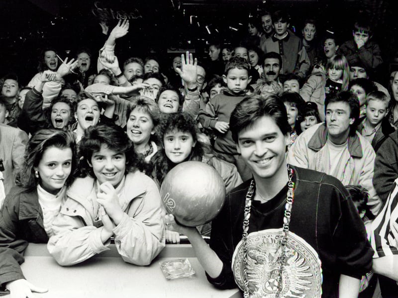 As a big name on Children's BBC, youngsters were excited to see Philip Schofield. A youthful Phillip is seen here surrounded by fans at the opening of Sheffield Superbowl in December 1989. No sign of Gordon the Gopher.