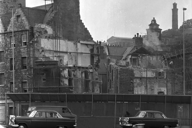 The design of the cars certainly give away the date of this photo!
It shows the demolition of the Jewel cottages at the corner of Canongate and Abbeyhill in Edinburgh in October 1972.