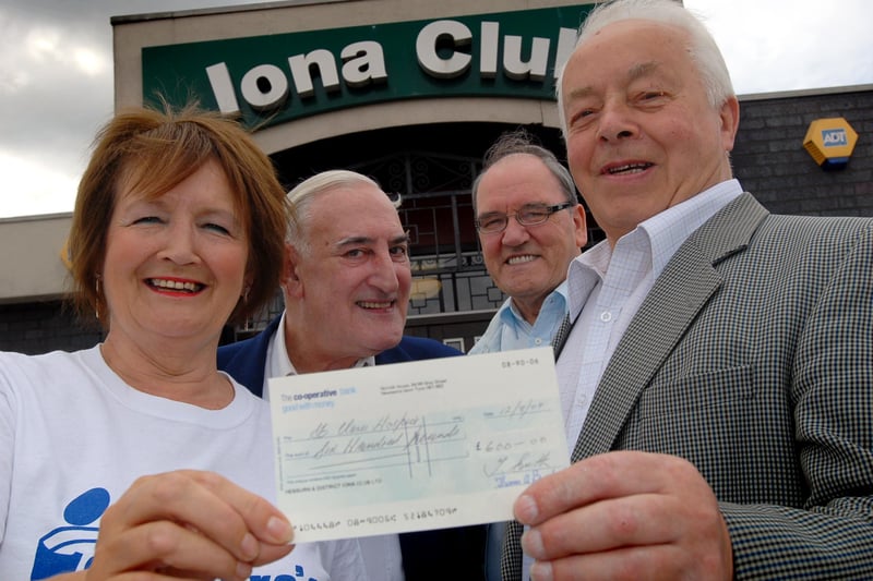 Happy times at the Iona where a fundraising event for St Clare's Hospice was a great success in 2009. Pictured are Valerie Maggiore from St Clare's with Tom Oliver, Tom Bamford and Charlie Docherty.