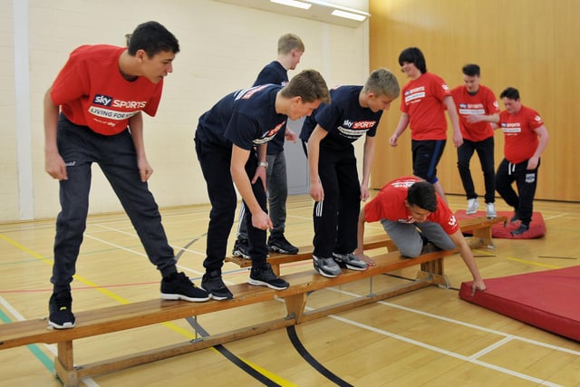 St Hild's School pupils and members of the "Likely Lads" taking part in an activity with Paralympic athlete Craig McCann in 2015. Who remembers this event?