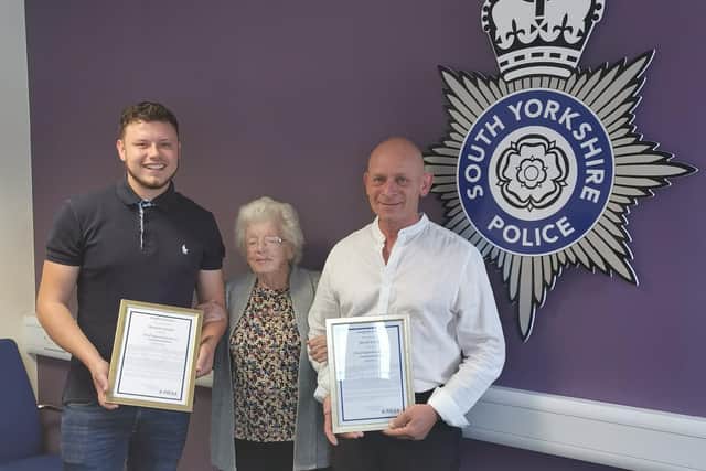 Father and son Martin and Matthew Goudge, who rushed to Annie's aid, have been commended by police for their bravery