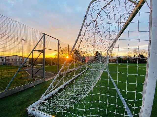 The sun glimmered off goal posts in Craigmount, Edinburgh in the early hours of this morning (photo: Patrick McPartlin).