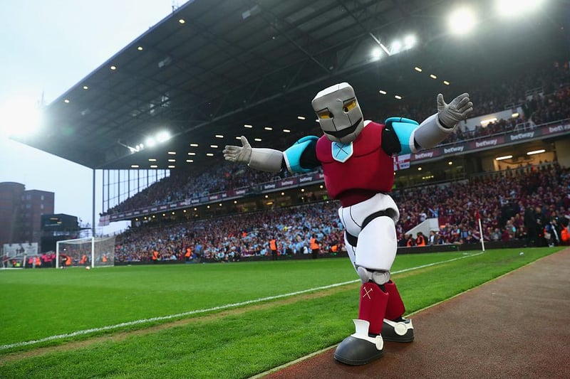 I have a lot of questions about Hammerhead. Officially he’s the Premier League’s only part-automaton mascot, but what’s the ratio of man to machine? My Nana’s got two replacement hips, does that make her a robot? And when did he gain sentience? Was it some kind of Pinocchio meets Bob the Builder thing? Or was it more of a Frankenstein meets Robot Wars situation? Either way, there's no denying that the metal man has a certain verve and swagger to him.

(Photo by Julian Finney/Getty Images)