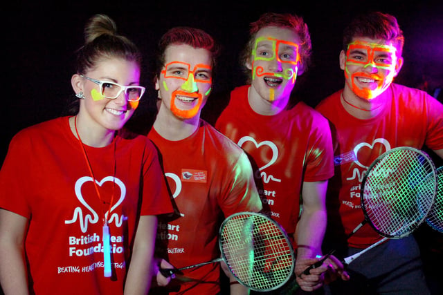 Students from Hartlepool Sixth Form College wore glow-in-the-dark face paint and played "badminton in the dark"to raise funds for the British Heart Foundation in 2013. Were you among them?