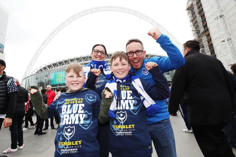 Supporters outside Wembley ahead of the Checkatrade Trophy final in March 2019.