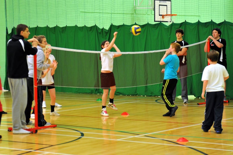 Pupils from St Aidans, St. Begas, St Cuthberts and Stranton primary schools played games including volleyball in a day of competition at the sports centre at Hartlepool 6th Form College. Remember this event which was held to mark the start of the Olympics from 2012?