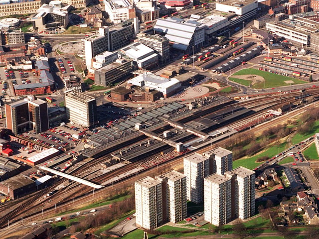 Aerial picture of Sheffield Midland Station in 1997