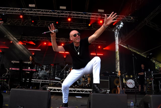 Glenn Gregory performing with Heaven 17 at Music in the Park at Leyland Festival over the 2022 Jubilee Weekend