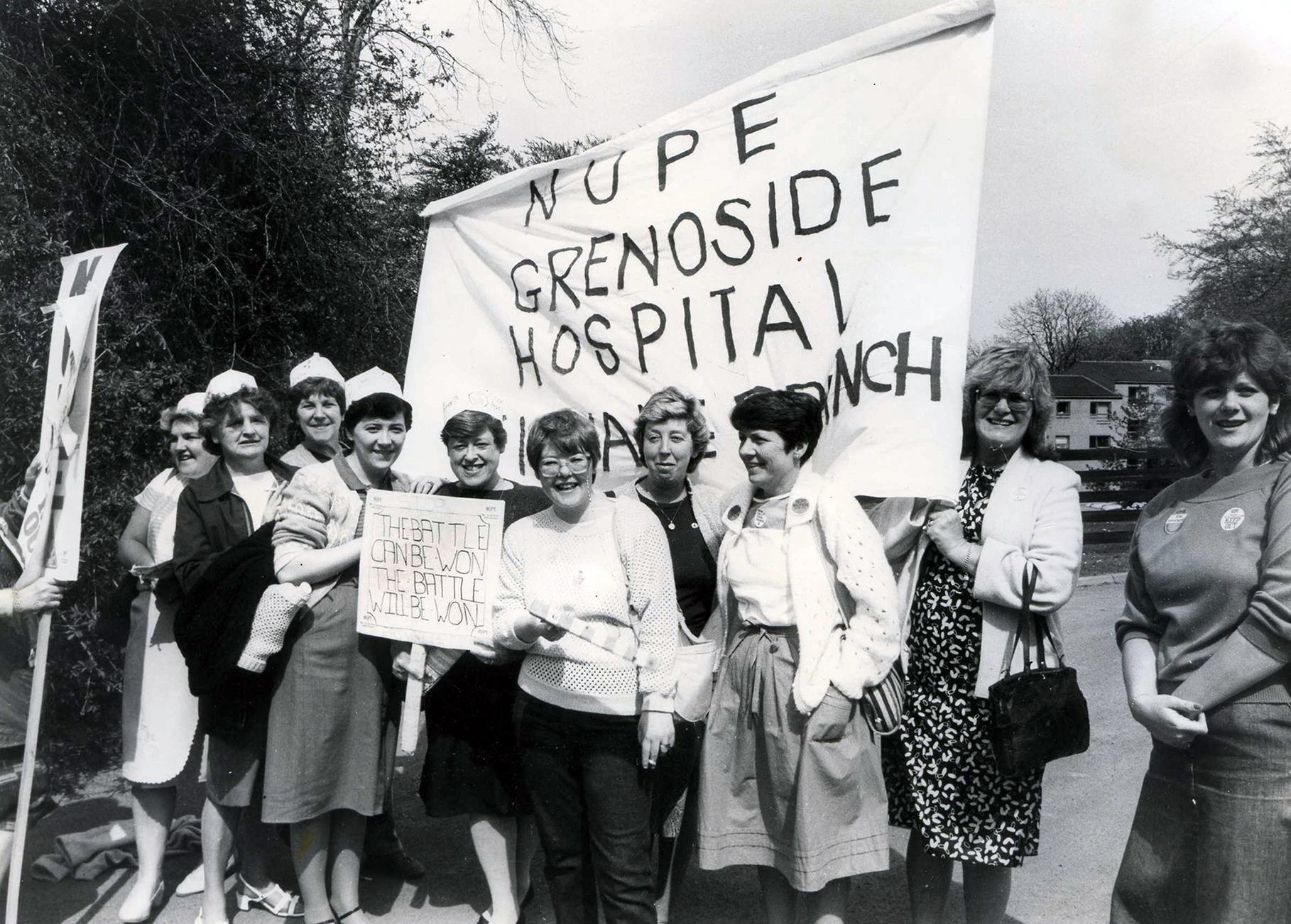 Staff protesting at Sheffield's Grenoside Hospital in the early 1980s