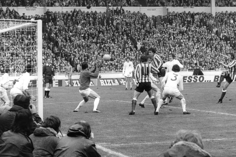Ian Porterfield scores the only goal in the 1973 FA Cup final as Second Division Sunderland upset First Division Leeds United at Wembley Stadium.