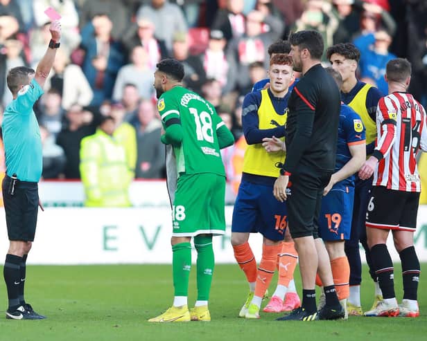 Sheffield United goalkeeper Wes Foderingham is sent off after the game against Blackpool: Lexy Ilsley / Sportimage
