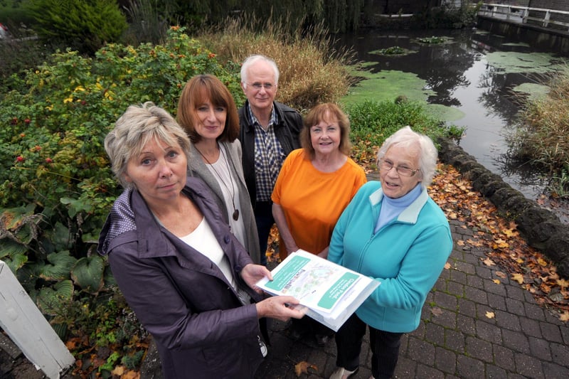 Cleadon in Bloom committee members, left to right, Pam Marley, Mandy Murta, Eric Murta, Margaret Meling and Lesley Smith. They were working towards securing funding to restore Cleadon Village Pond in 2013.