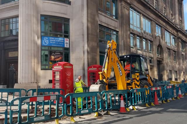 Roadworks on Pinfold Street in Sheffield. Sheffield has had the second highest number of roadworks in Brtain in the last two years, according to a report. Picture: Andrew Roe